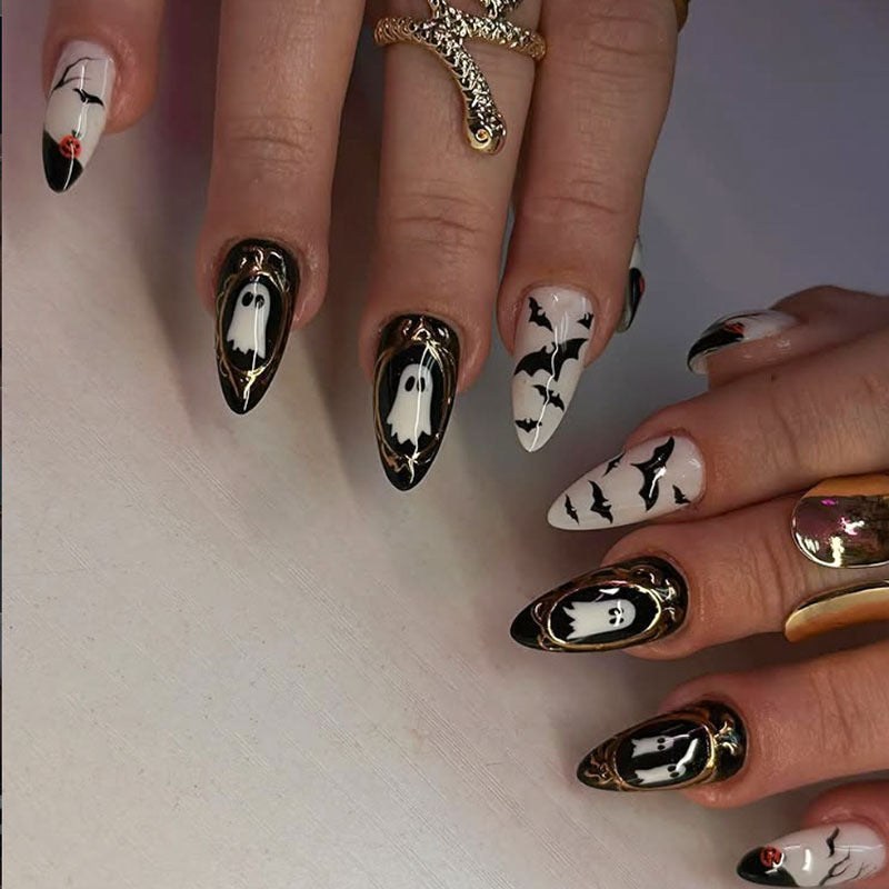 Artistic Halloween-Themed Press-On Nails