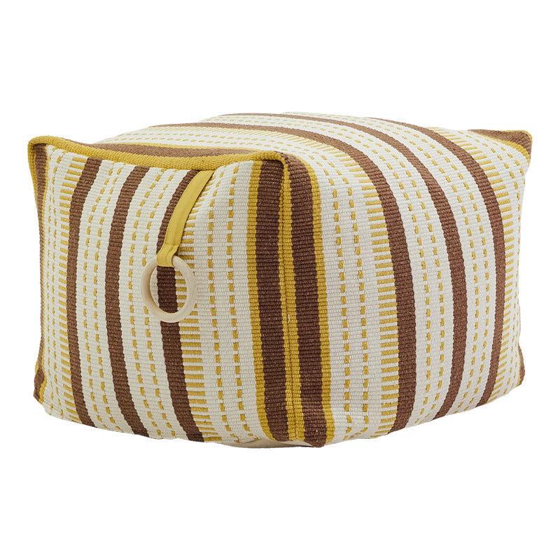 Padded pouf seat ottoman with woven structure and carrying handle