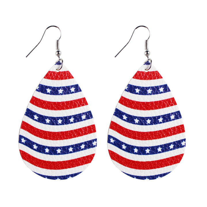 Women's star stripe print faux leather drop earrings with fishhook Kalsten