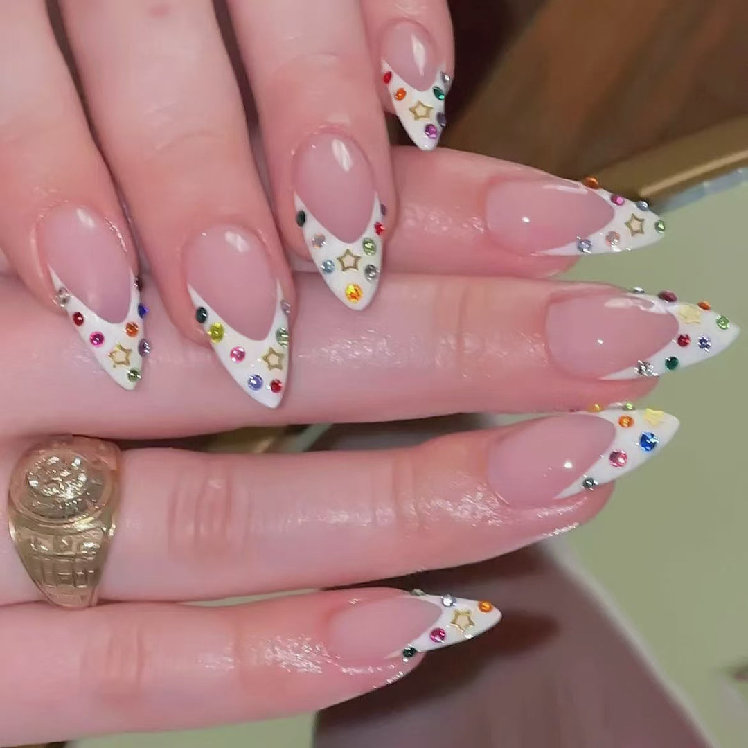 Elegant Stiletto Nail Art Set with Rhinestone Accents