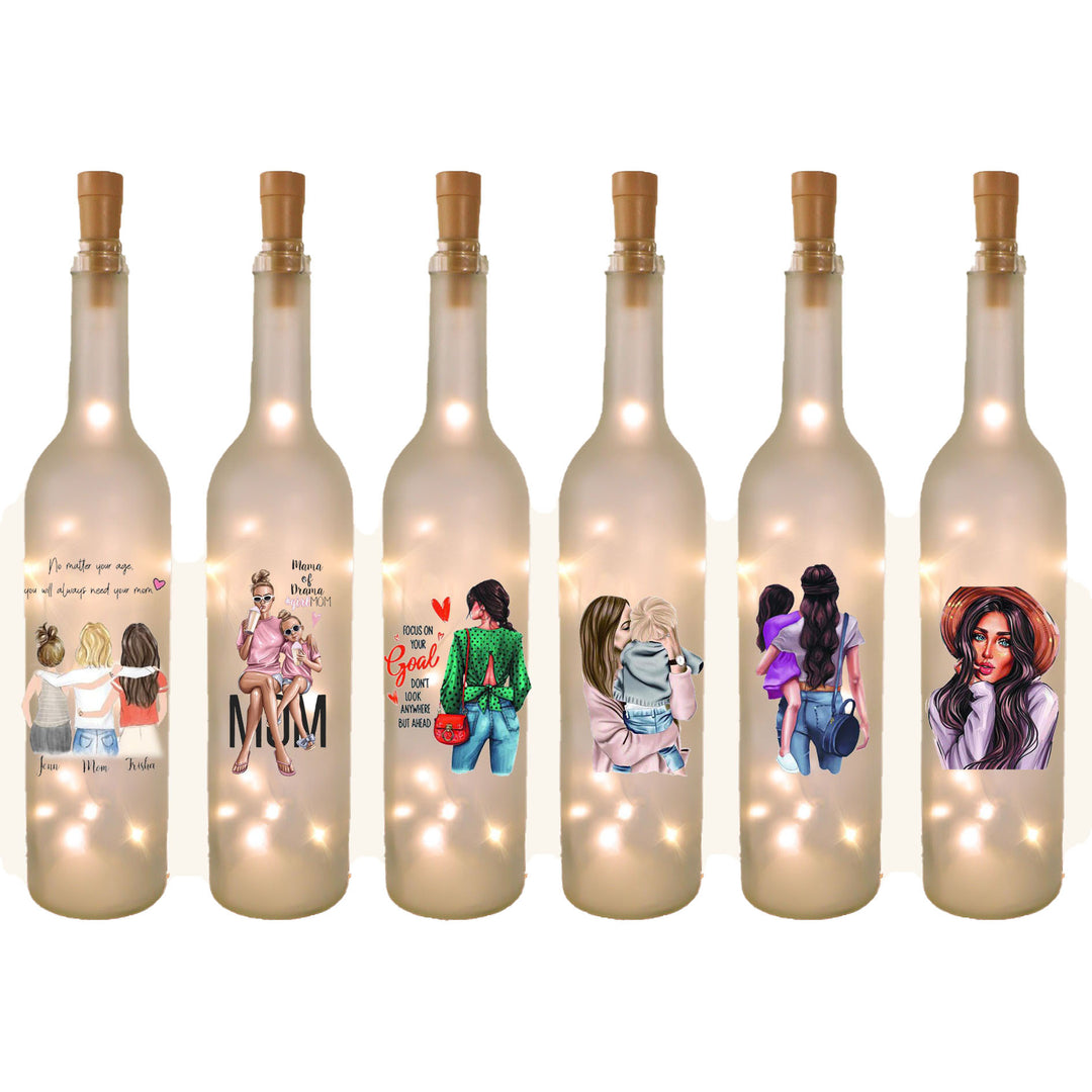 Decorative Frosted Glass Bottle Vase With Fashion Collage Decal