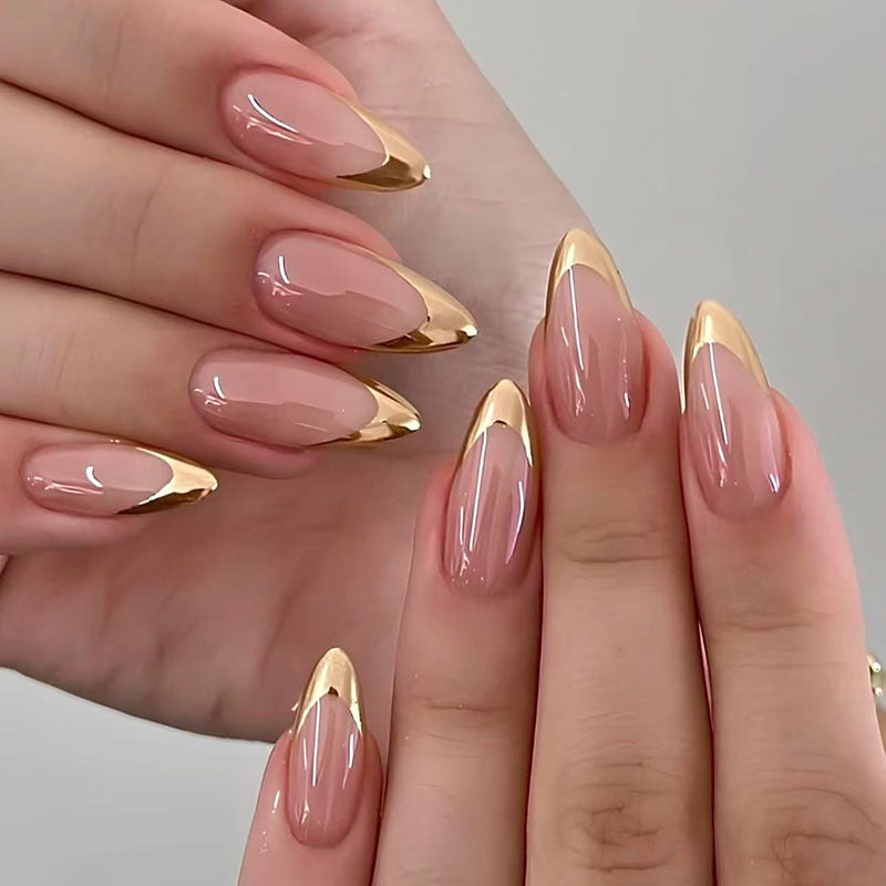 Elegant Gold-Tipped Stiletto Press-On Nails