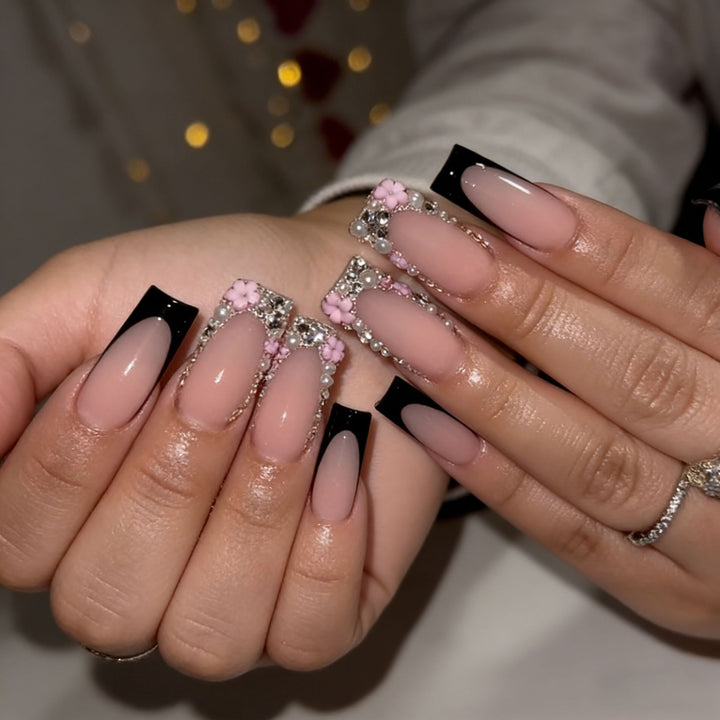 Elegant Stiletto Press-On Nail Art with Rhinestone Accents Kalsten