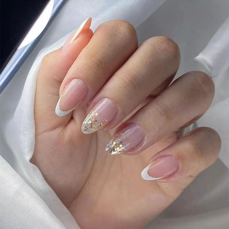 Elegant Stiletto Press-On Nail Set with Glitter and French Tip Kalsten