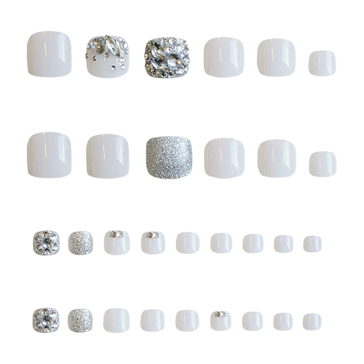 Decorative Rhinestone-Embellished Press-On Toenail Set
