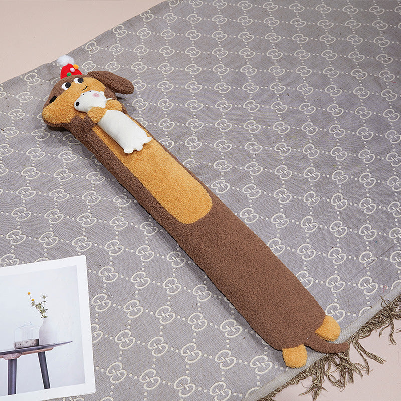 Long narrow-shaped plush cuddle pillow in dachshund design with soft fleece cover