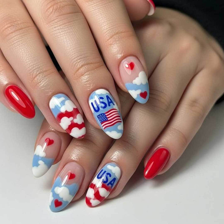 Patriotic Cloud-Themed Nail Art Set
