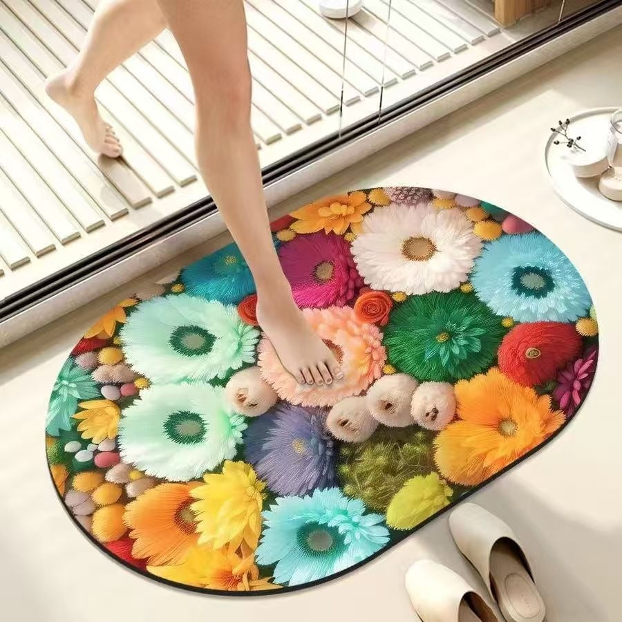 Floral Memory Foam Bath Mat Kalsten