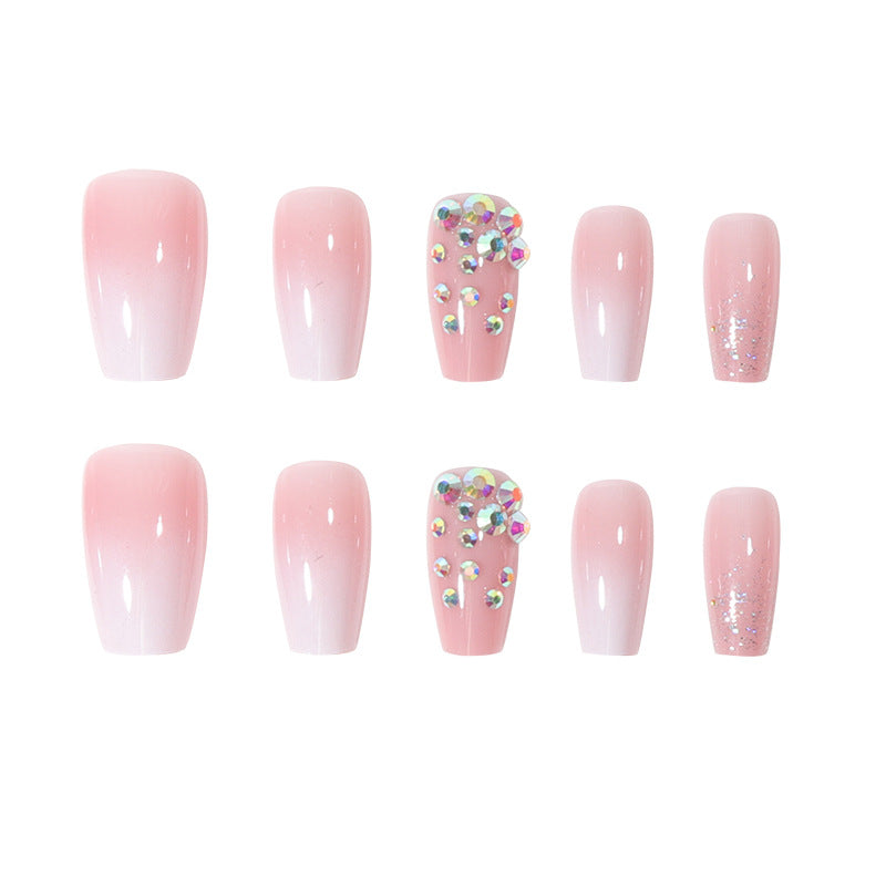 Glamorous Long Press-On Nails with Rhinestone and Gradient Design Kalsten