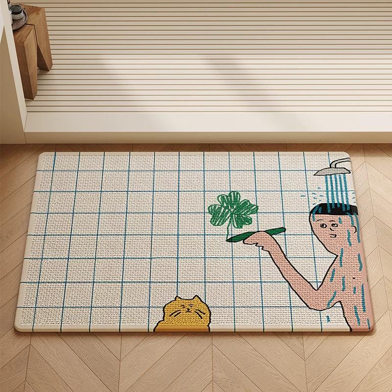 Woven Absorbent Low-Profile Entrance Doormat with Cute Bunny Illustration