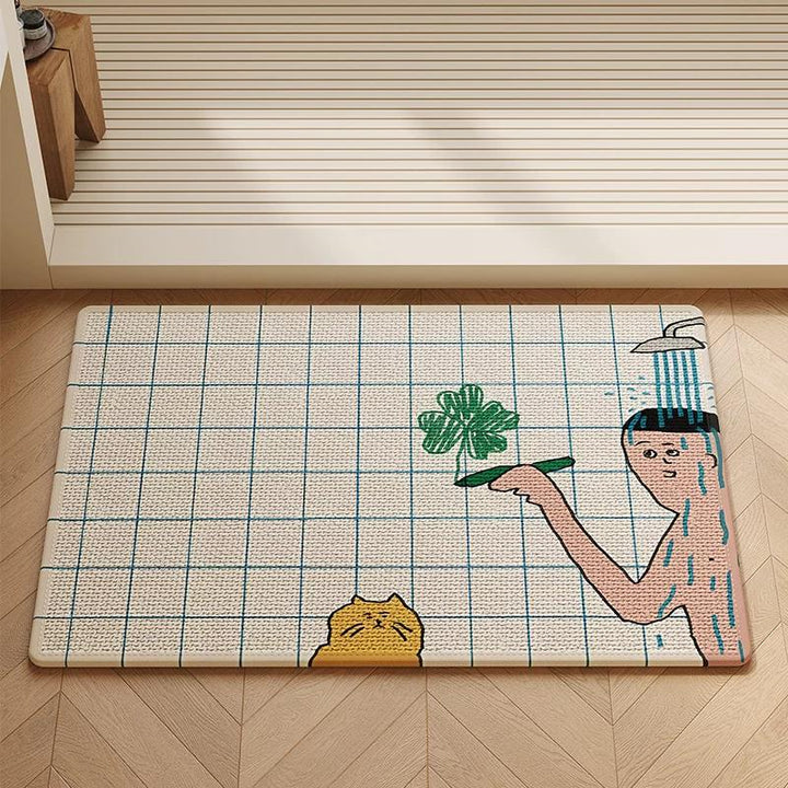 Woven Absorbent Low-Profile Entrance Doormat with Cute Bunny Illustration