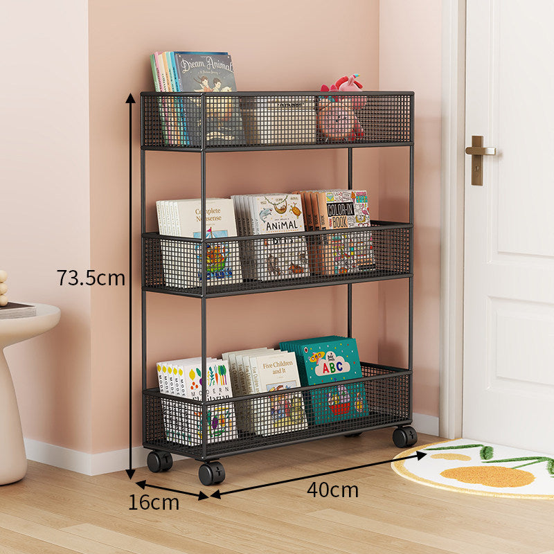 Industrial Metal Mesh Four-Tier Narrow Bookshelf Organizer