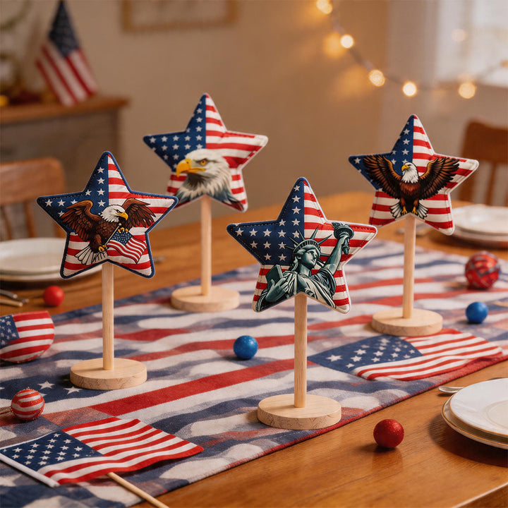 Unisex decorative fabric stars on wooden stand table decoration Kalsten