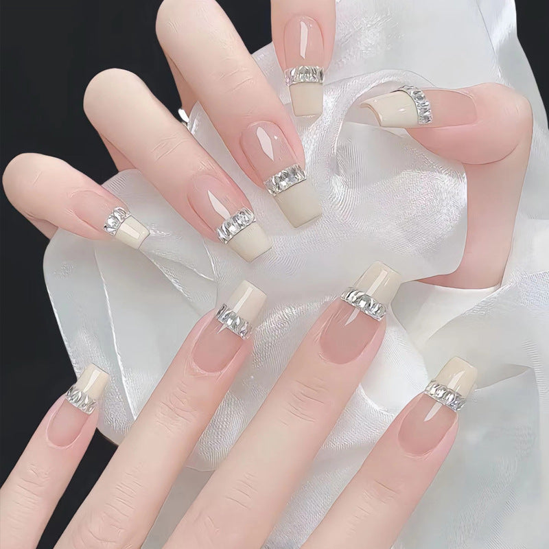 Elegant Rhinestone French Tip Press-On Nails Kalsten