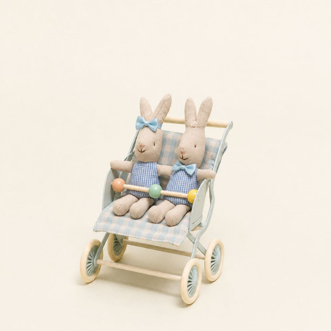 Soft Linen Rabbit Comforter Doll with Pink Gingham Dress and Satin Bow