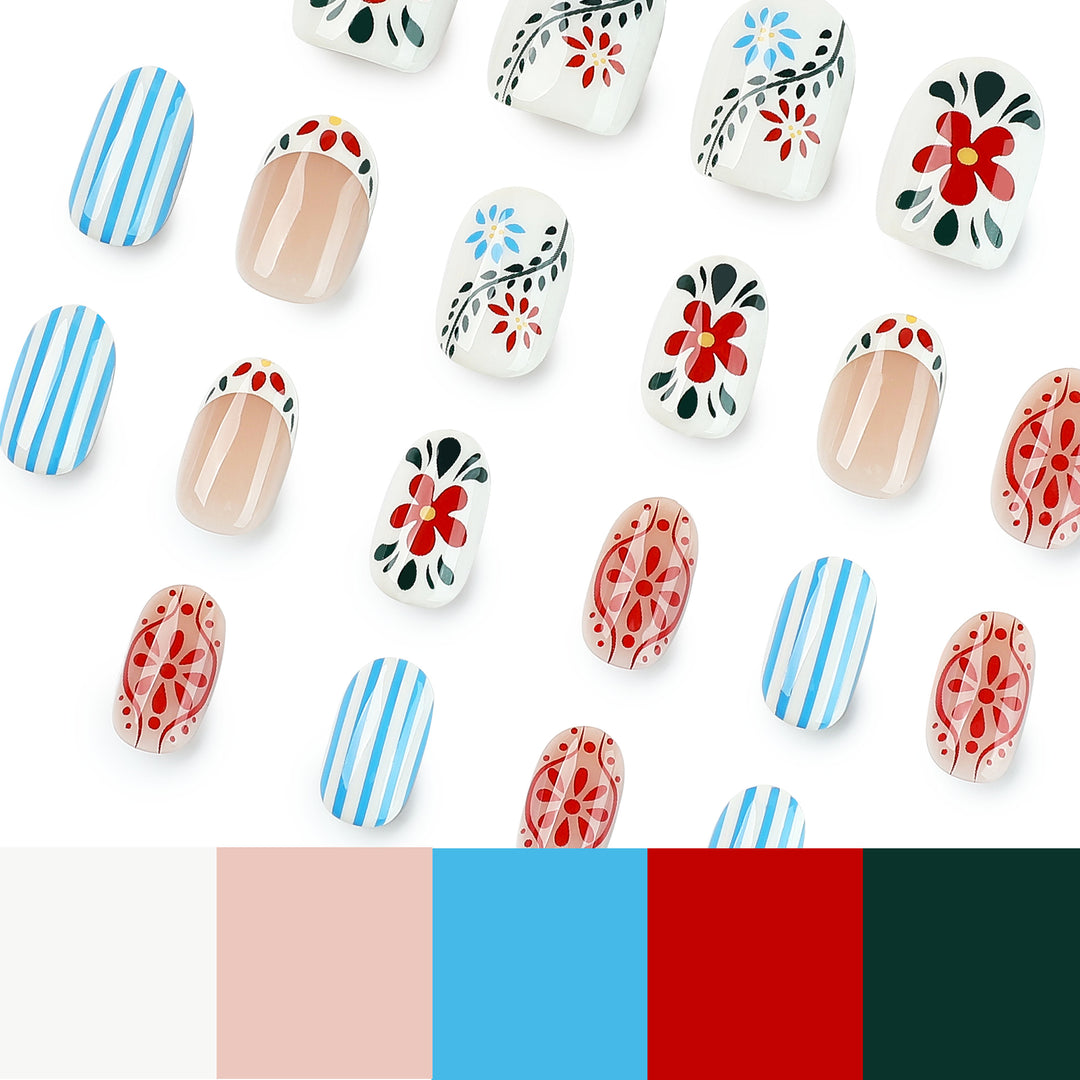 Artful nail art with floral design and colorful patterns Kalsten
