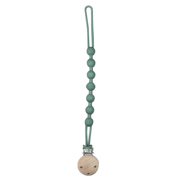 Silicone Beaded Pacifier Clip with Wooden Safety Clamp