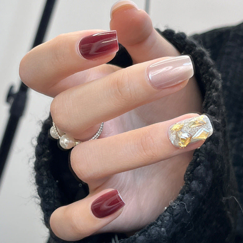 Glamorous Press-On Nail Set with Decorative Gemstone Accents Kalsten