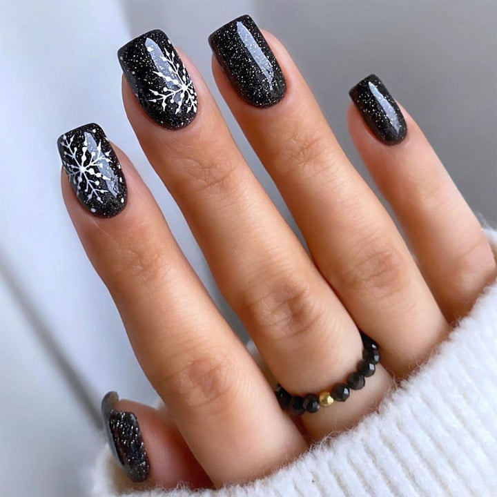 Decorative Press-On Nail Art Set with Elegant Floral and Shimmer Design kalsten