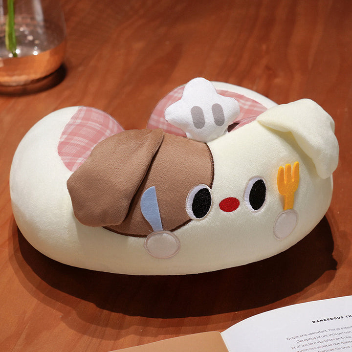 Plush neck pillow travel pillow with cute dog face and appliqués