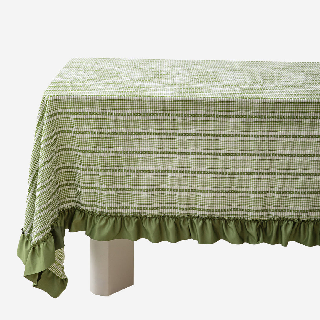 Rectangular tablecloth with frilly border and gingham check pattern Kalsten