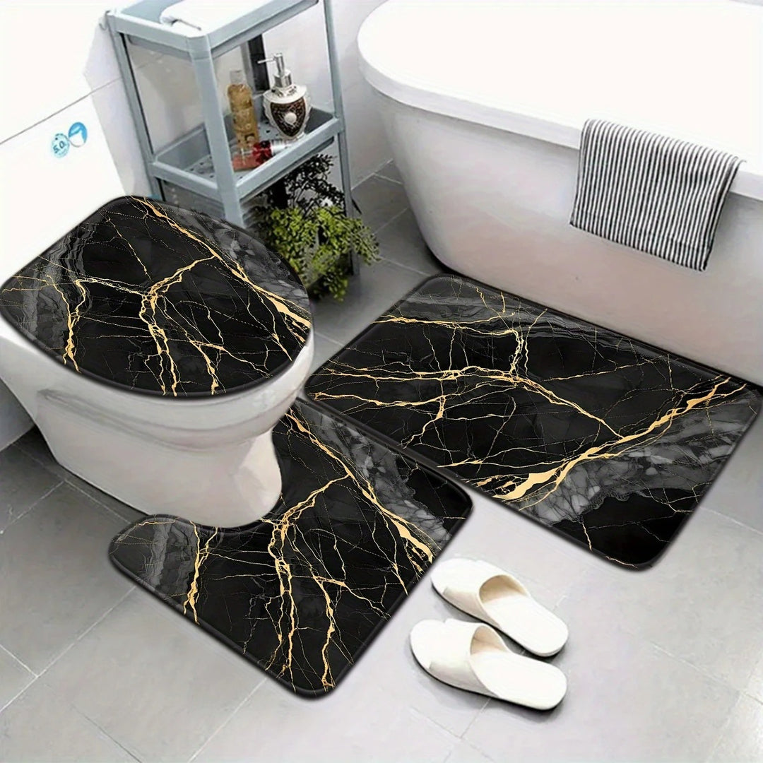 Artistic Marble Print Bath Mat Set Kalsten