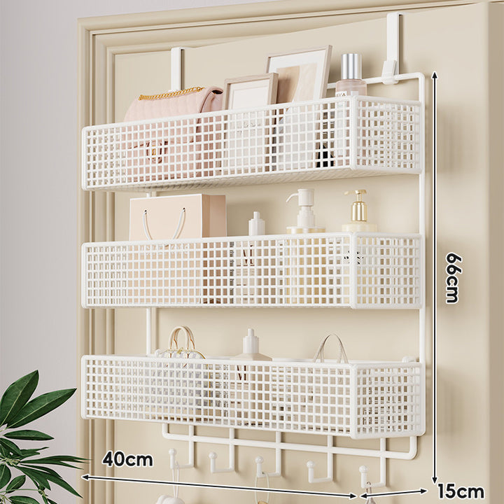 Over-Door Hanging Double-Tier Ventilated Mesh Storage Basket Organizer with Hooks