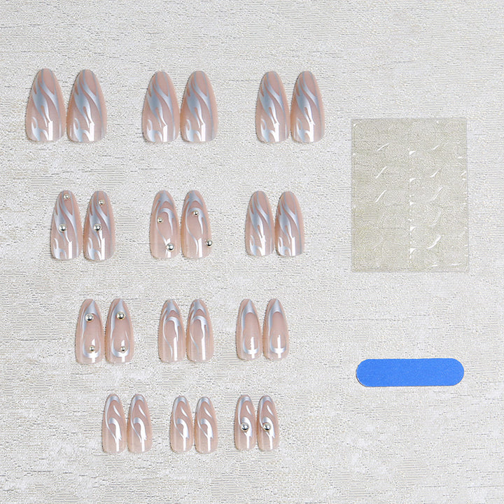 Artificial nail set with elegant design and pearl-embellished accents Kalsten