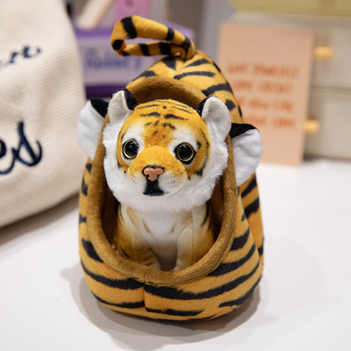 Plush Tiger Peekaboo Nest Comforter Toy with Hooded Pocket and Removable Cub Kalsten