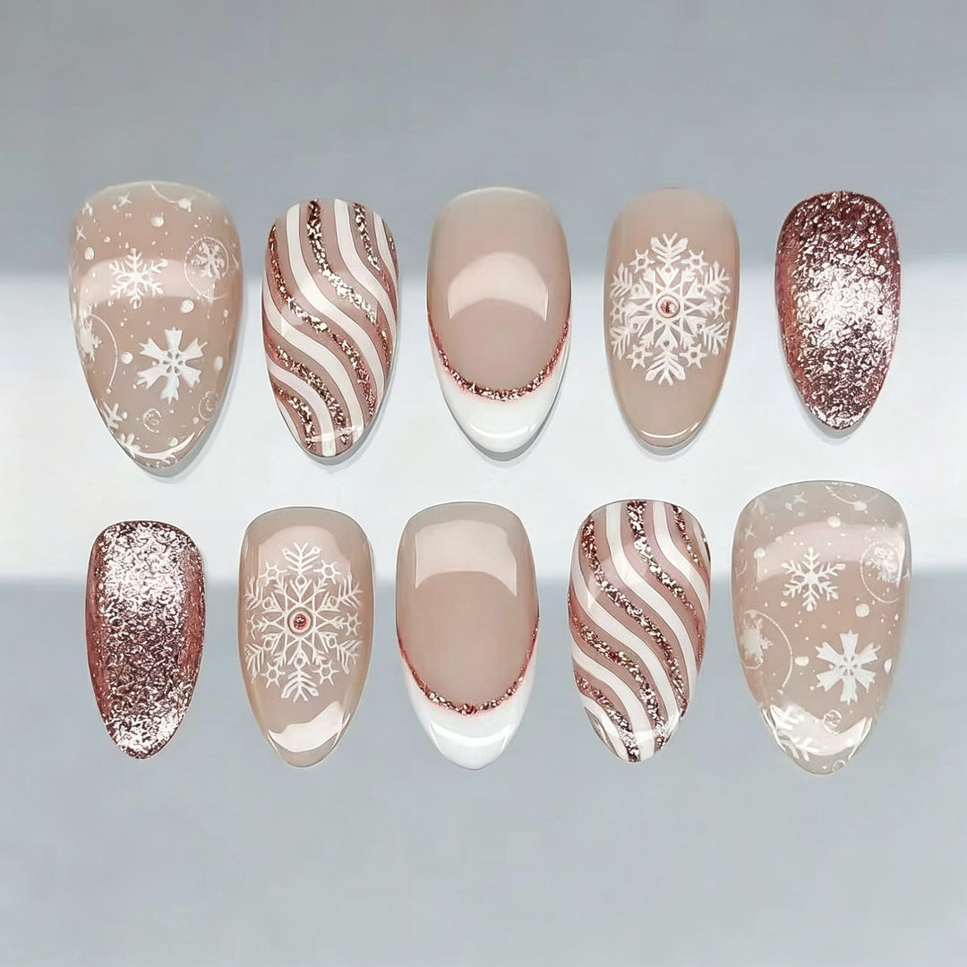 Festive Snowflake Design Press-On Nail Art Kalsten
