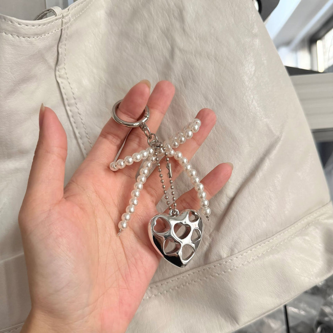 Heart-Shaped Charm Keychain with Beaded Bow Kalsten