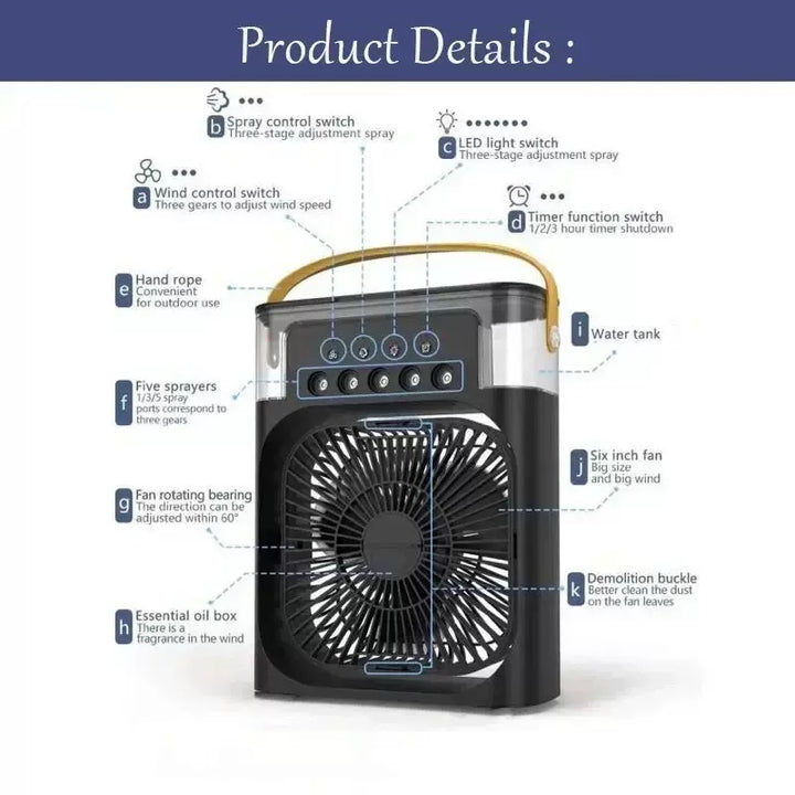 Unisex one size portable USB humidifying desk fan with ambient LED mood light and multi-stage air circulation Kalsten