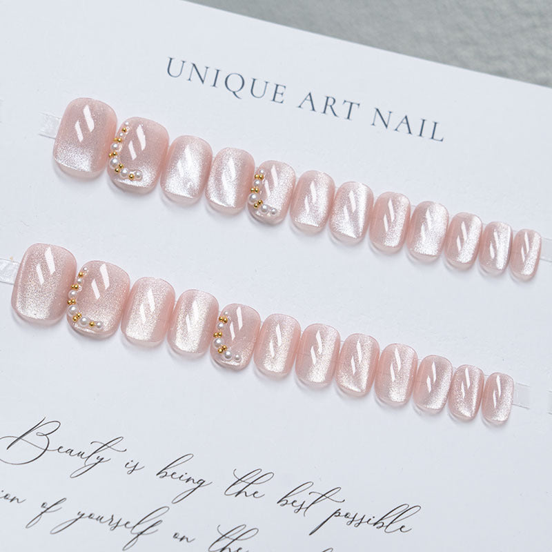 Elegant Press-On Nail Set with Pearl Accents