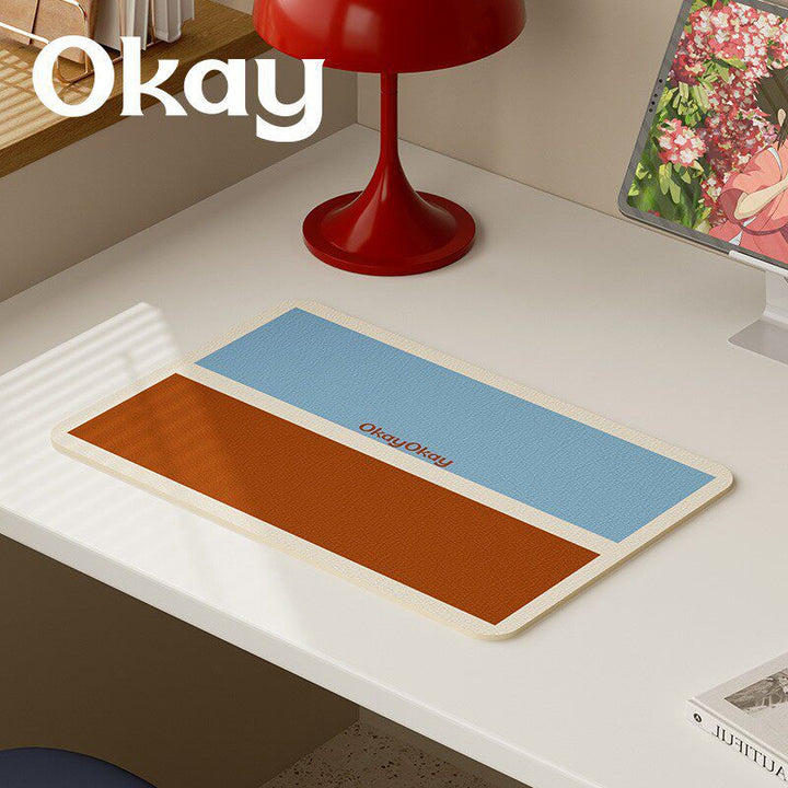 Oversized Eco-Leather Desk Mat with Non-Slip Base and Retro Grid Print
