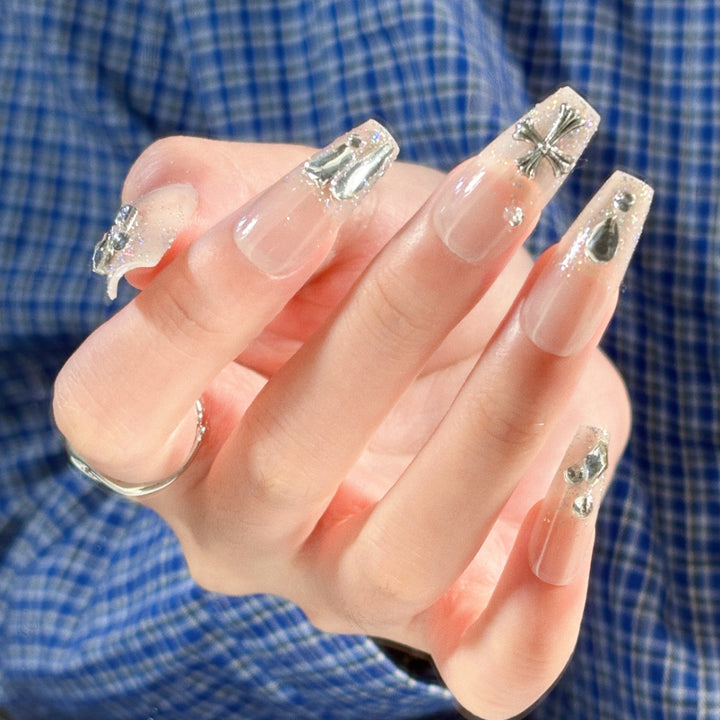 Decorative Gemstone and Floral Press-On Nails Kalsten