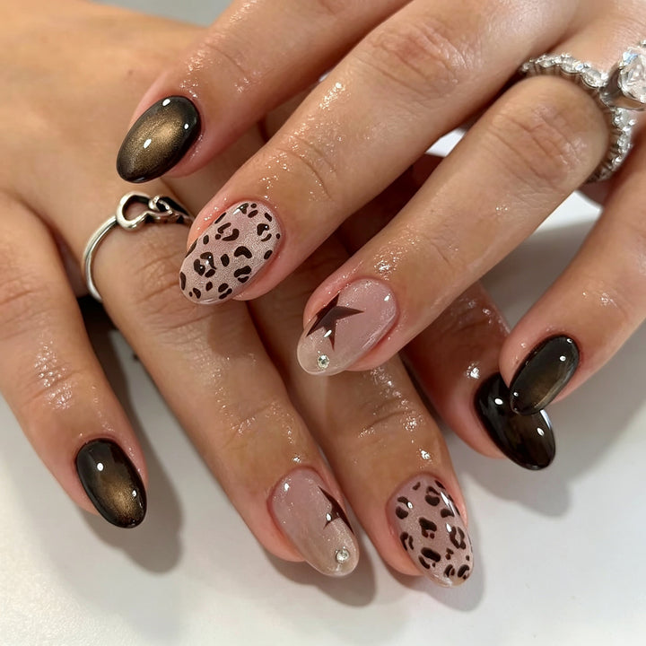 Artistic Leopard Print and Shimmer Press-On Nail Set