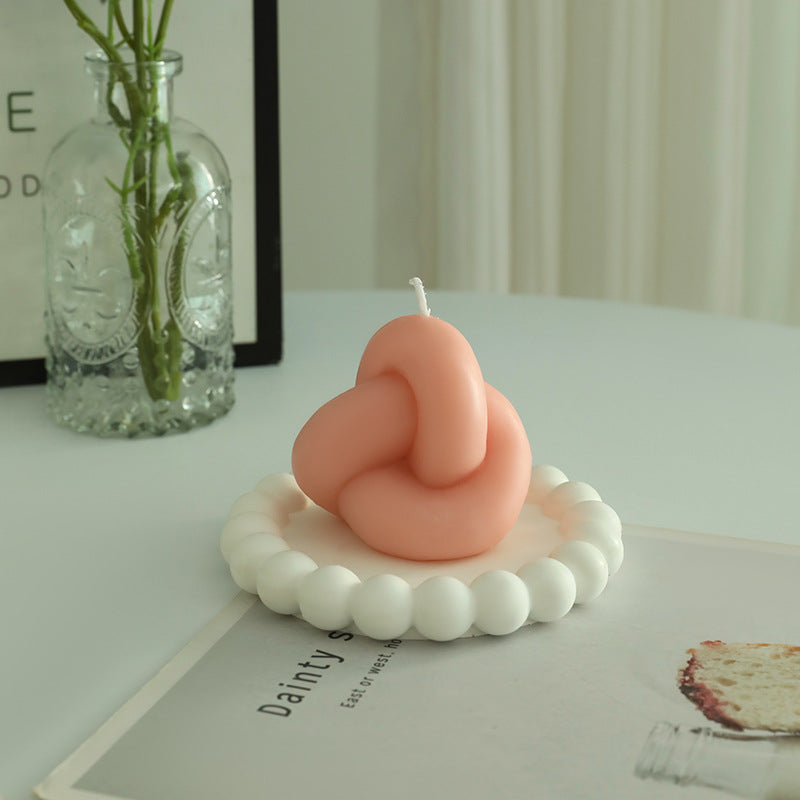 Hand-Poured Sculptural Knot Candle with Beaded Ceramic Tray