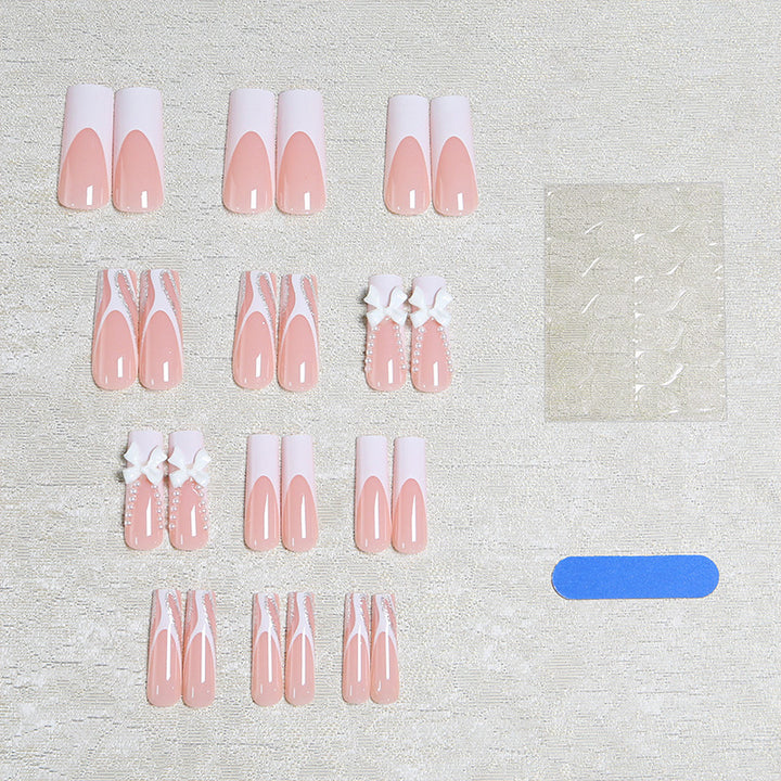 Artificial nail set with elegant bow and pearl decorations Kalsten