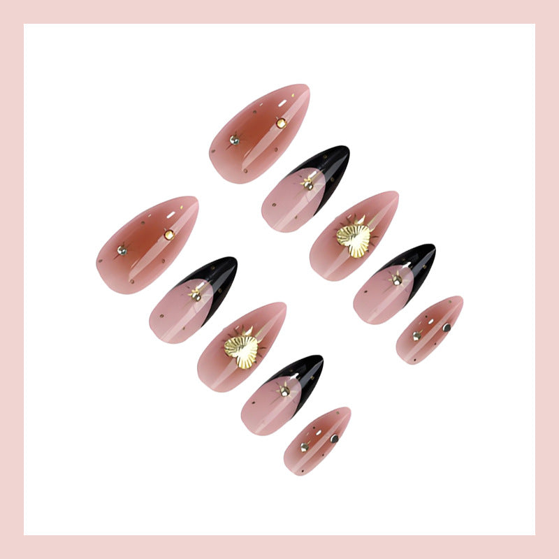 Acrylic nail set with elegant lace and metallic design Kalsten