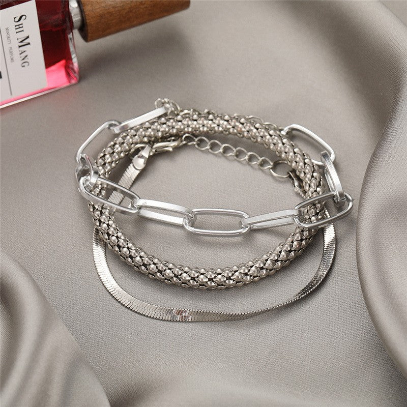 Multi-Textured Silver Chain Bracelet Set Kalsten