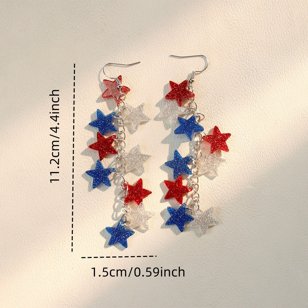 Women's nan glitter star cascade dangle earrings with layered charm chain and lightweight alloy hooks Kalsten