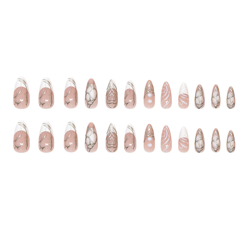 Stylish Long Stiletto Press-On Nails with Iridescent Design Kalsten