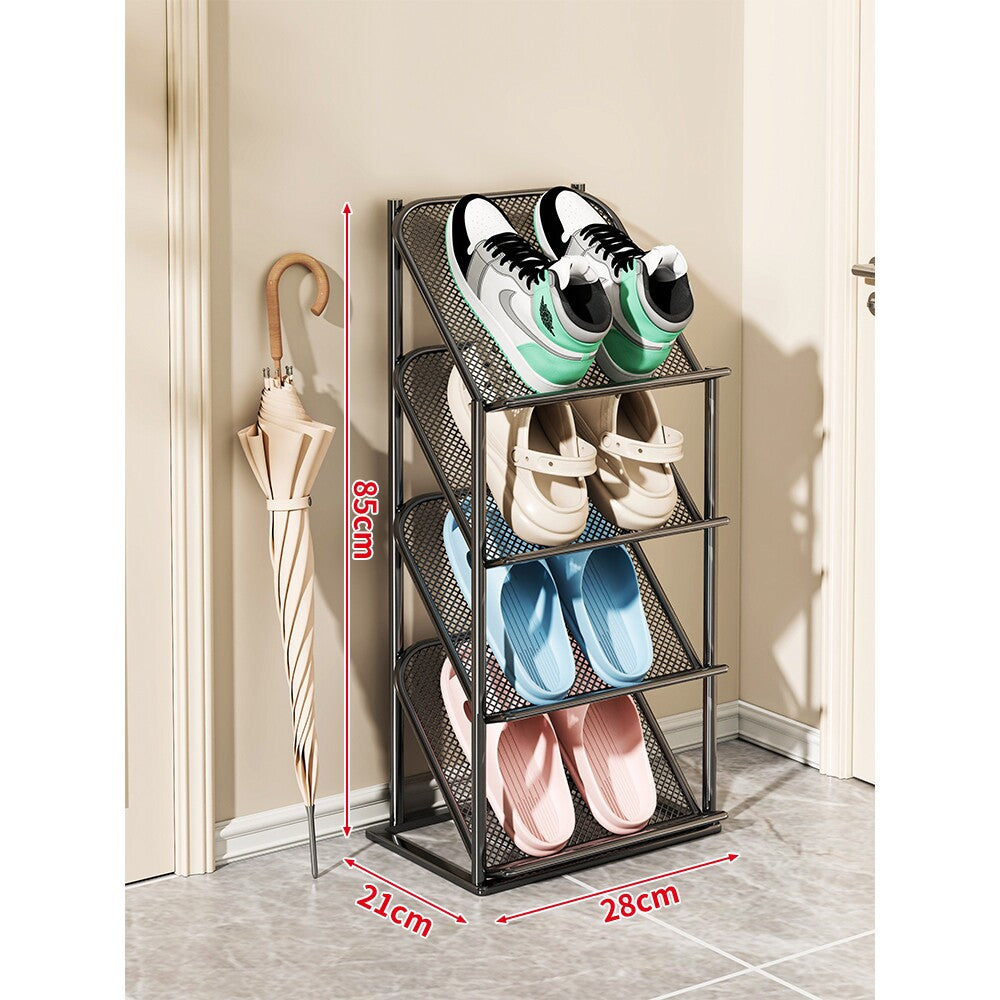 Four-Tier Vertical Angled Metal Mesh Shoe Rack Organizer