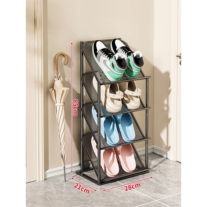 Four-Tier Vertical Angled Metal Mesh Shoe Rack Organizer