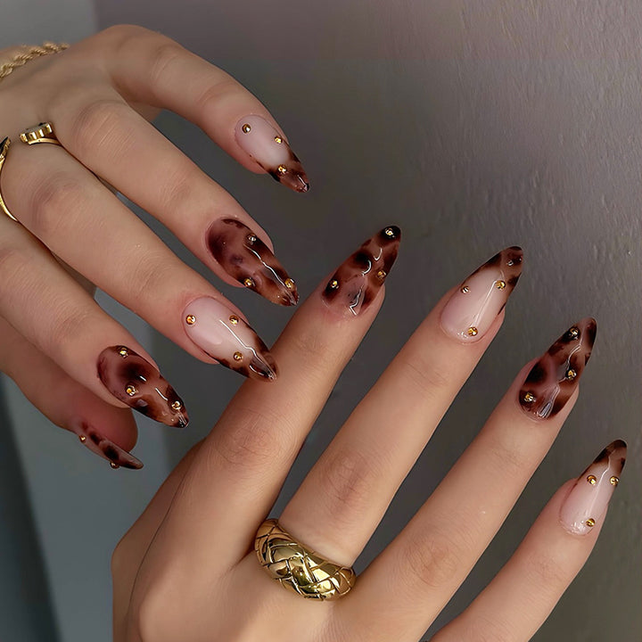 Decorative Press-On Nail Set with Elegant Leopard Design kalsten