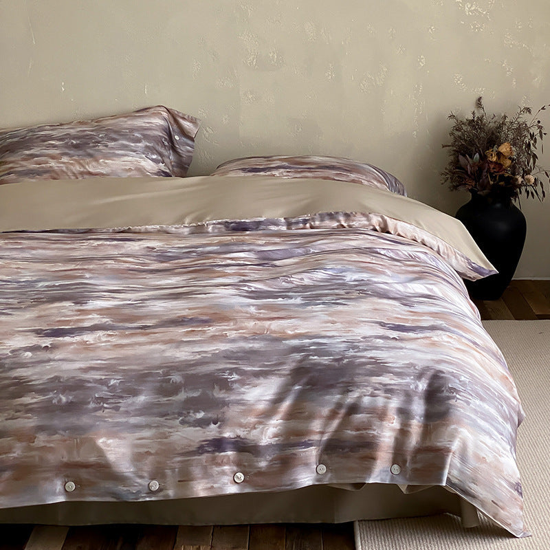 Premium cotton satin duvet cover set with floral jacquard relief and button closure