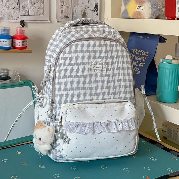 Playful Gingham Patterned School Backpack Kalsten