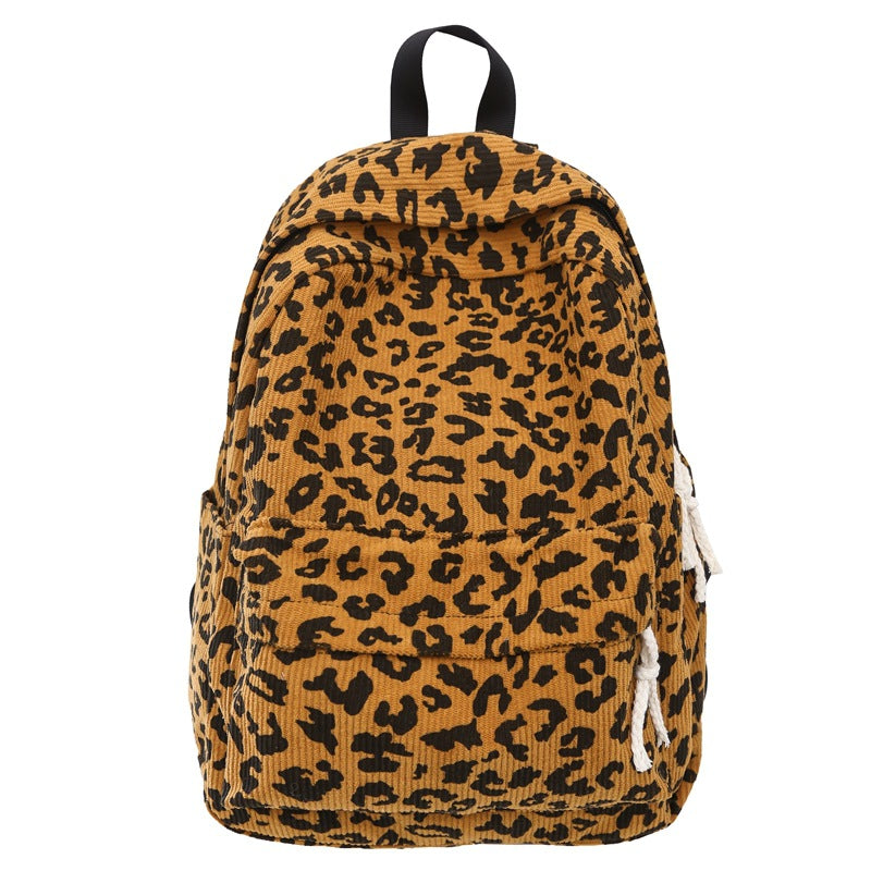 Stylish Leopard-Print Corduroy Backpack