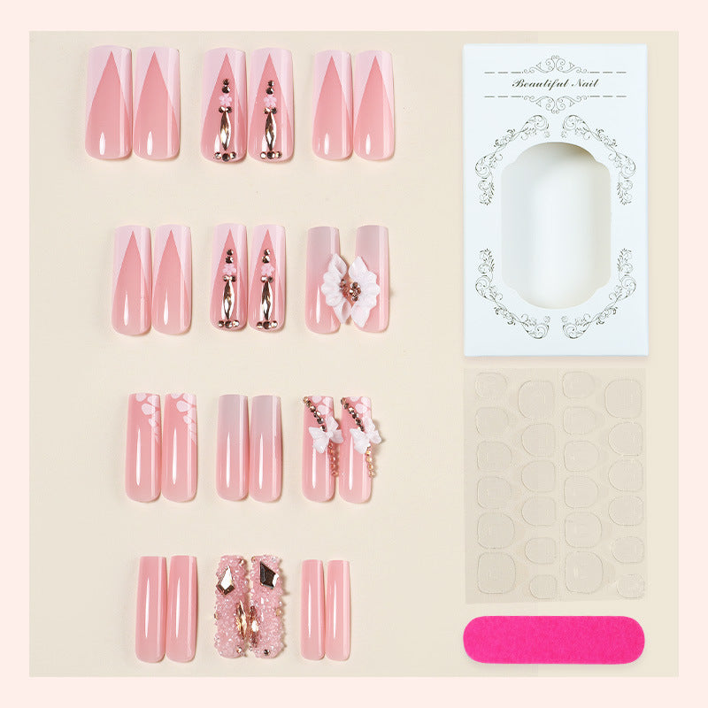 Decorative Artificial Nail Set with Floral and Gem Accents kalsten