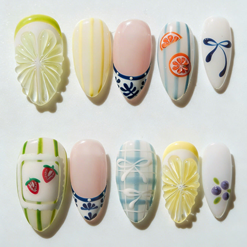 Artificial nail set with colorful fruit and flower motifs Kalsten